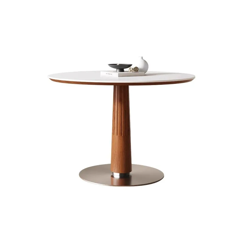 

Medieval Nordic solid wood rock slab round table, modern simple restaurant round dining table