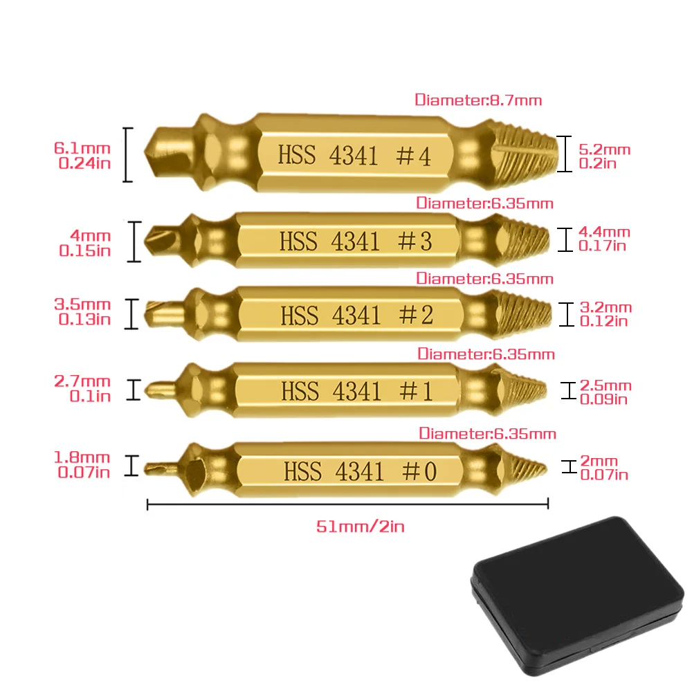 4/5/6PCS Beschädigte Schraube Extractor Drill Set Titan Doppel Seite Abisolierte Gebrochene Schraube für Holzbearbeitung Bolzen Leicht Entferner Werkzeuge