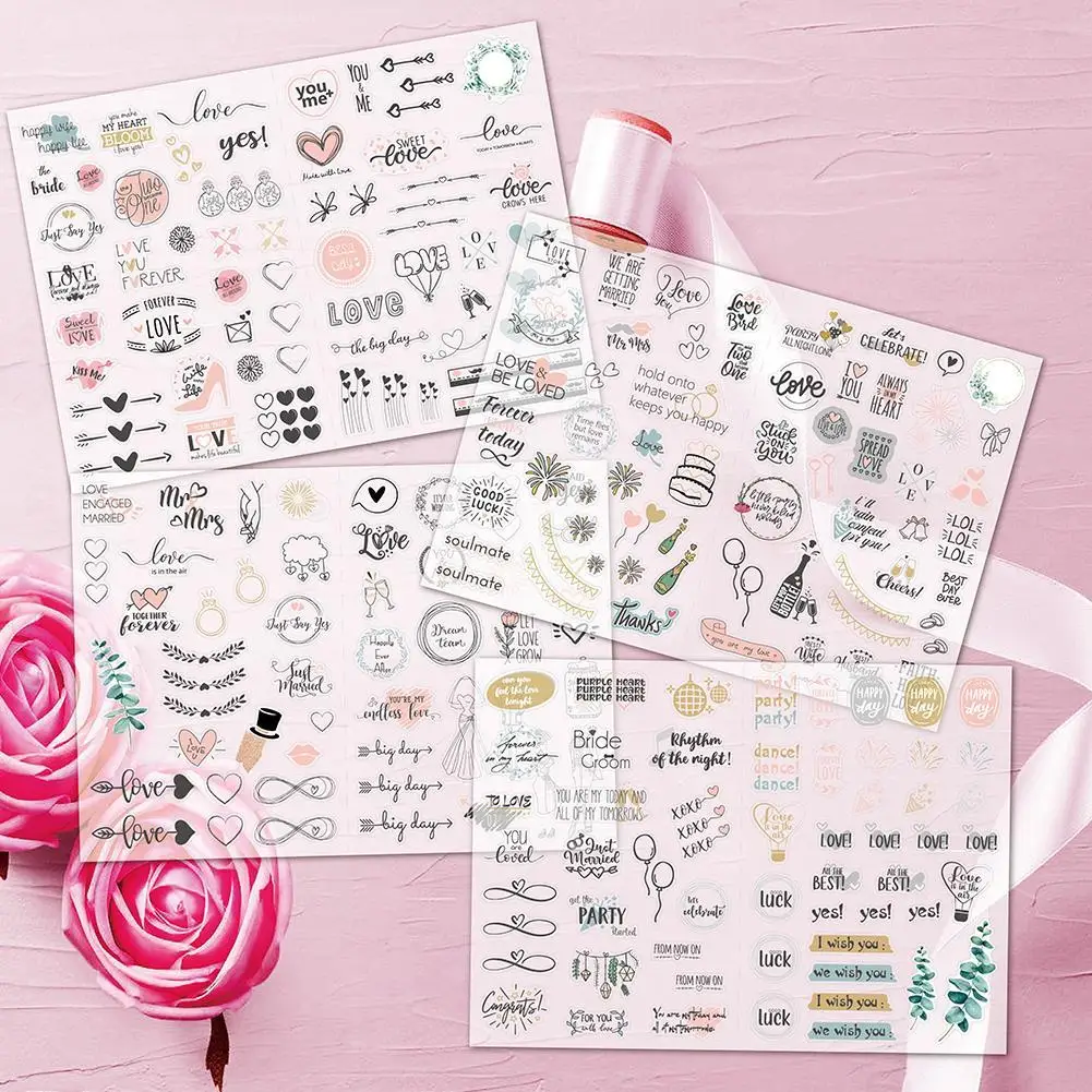 Bruiloft Gelukzaligheid Stickers Waterdicht Verwijderbaar Thema Liefde Eucalyptus Verlovingsplan Schattige Stickers Verpakking Stickers Stickers Stickers