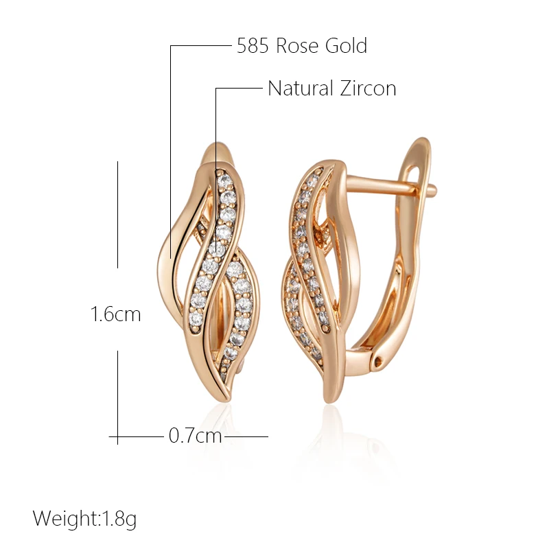 Kinel Fashion Glossy Dangle Earrings For Women 585 Rose Gold Color Simple Geometry Natural Zircon Accessories Daily Fine Jewelry