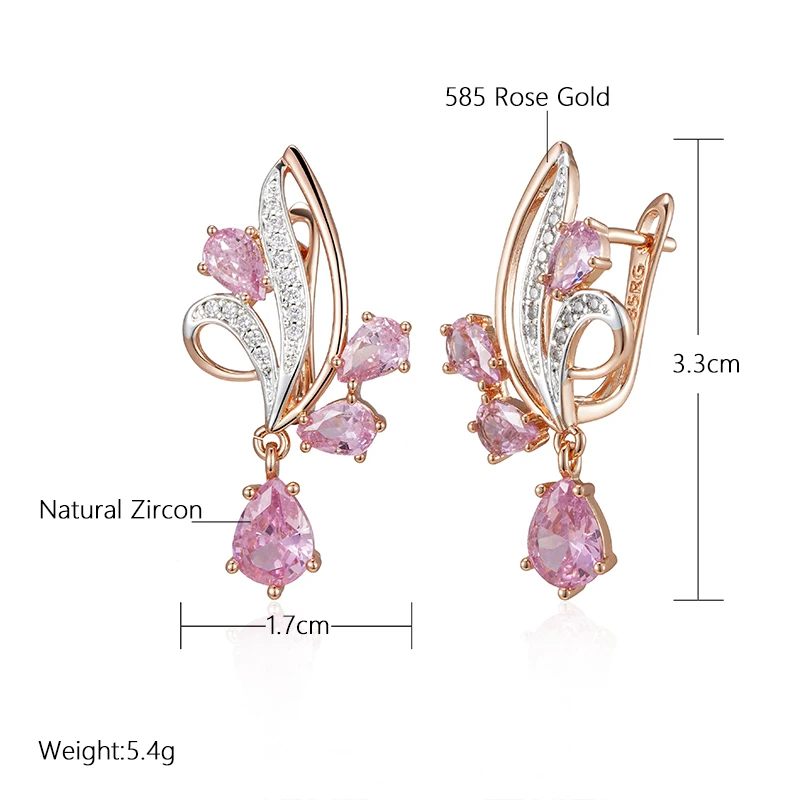 SYOUJYO Shiny Water Drop Natural Zircon Long Dangle Earrings For Women 585 Rose Golden Silver Color Luxury Jewelry