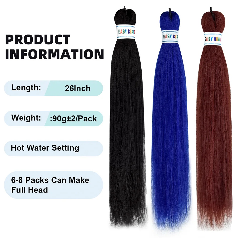 Vor gestrecktes Flechthaar Ombre Professional Easy Crochet Braid Hair 26 Zoll 90g heißes Wasser Einstellung weiches synthetisches Häkelhaar