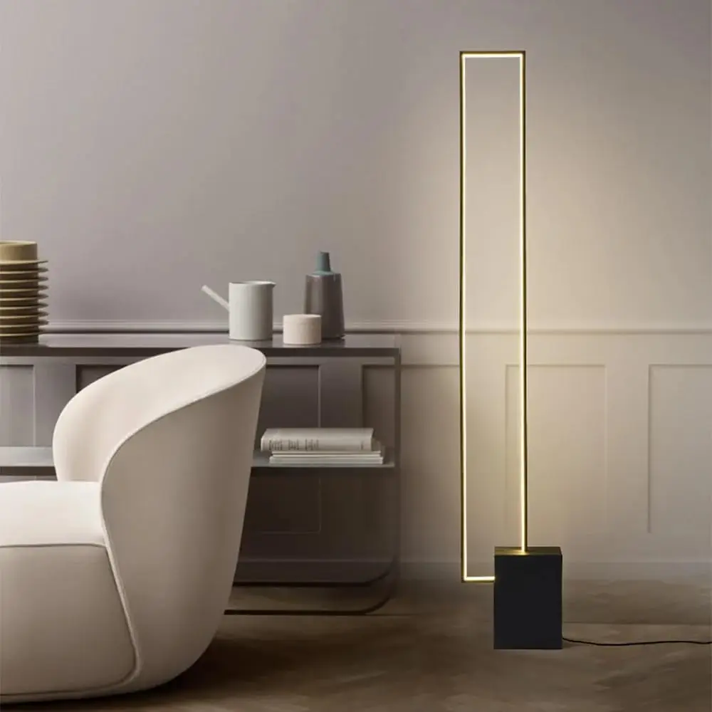 Metal LED Floor Lamp,Rectangular Standing lamp with Black Base