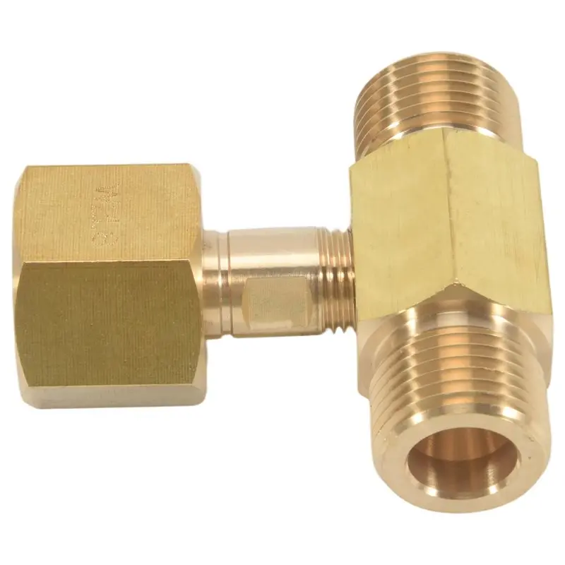 AB47-W21.8-14 CO2 Tank Bottle Brass Threaded Tee Fitting 3 Way Connector Charging Fill Adaptor For Beer Homebrew Aquarium