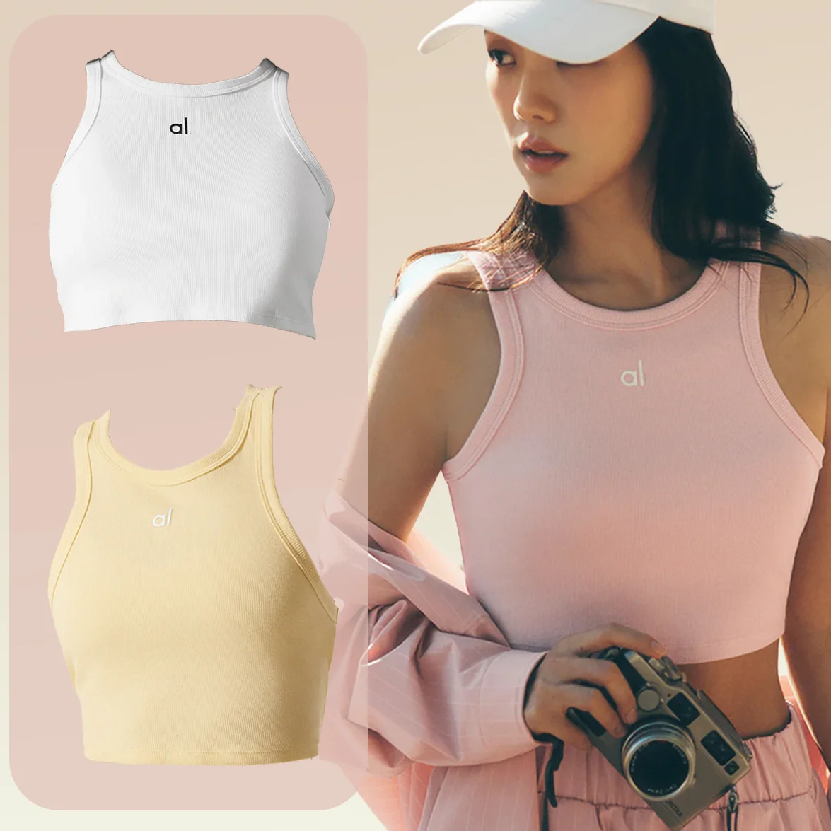 AL-Top sin mangas de Yoga con cuello halter para mujer, chaleco de punto Aspire sin mangas, corto de entrenamiento, deportes, gimnasio Y2K, Top ajustado para Fitness y correr