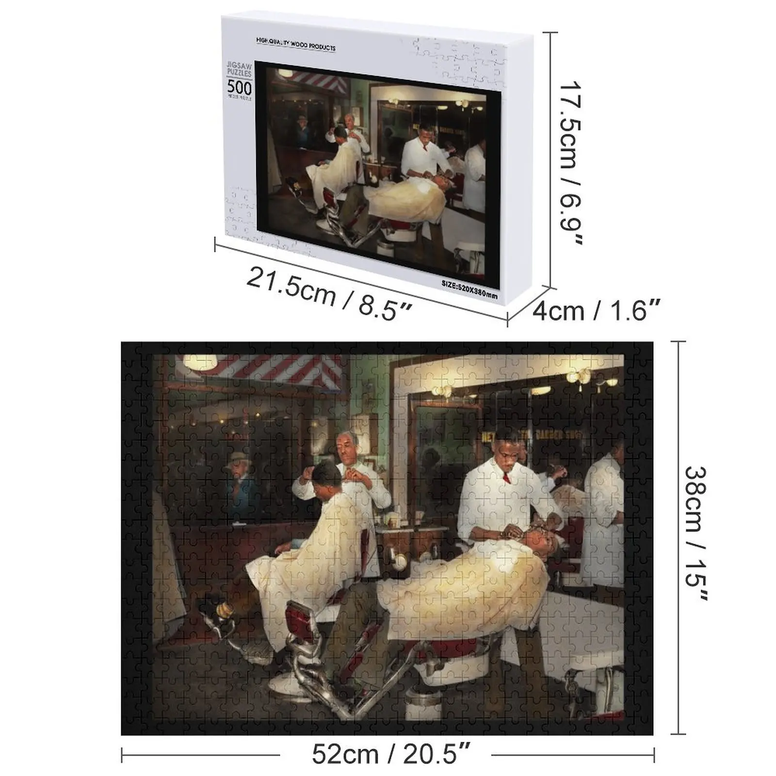 الحلاق - التقليد المعزز لزمن عام 1941 أحجية الصور المقطوعة للأطفال الصناديق الخشبية