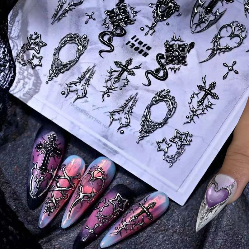 5D Gothic-style Thorny Totem Nail Stickers Golden /Silvery Punk Personality Decoration Dark Thorns Nail Art Stickers