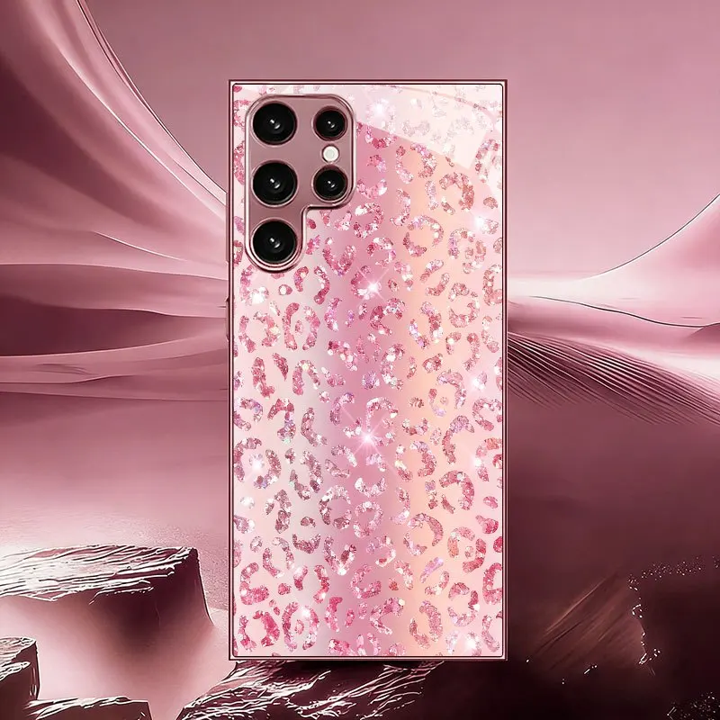 Pink leopard print New Exquisite luxury High-end PhoneCase Glass PhoneCase for Samsung Galaxy S26 S25 S24 S23 S22 FE,Ultra,Plus