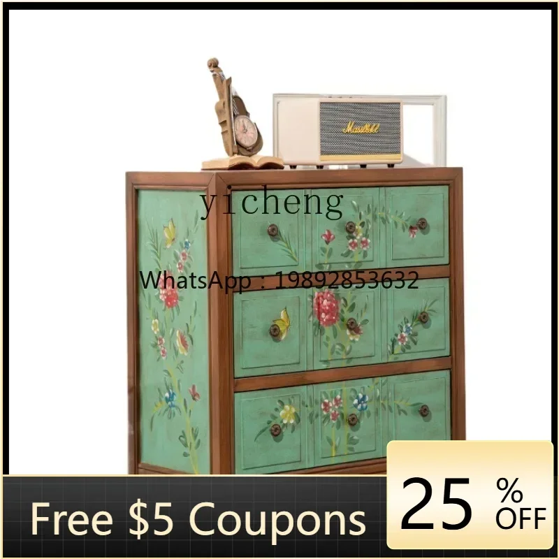 LYY  living room painted three-bucket side cabinet made old green drawer bedside table bedroom locker