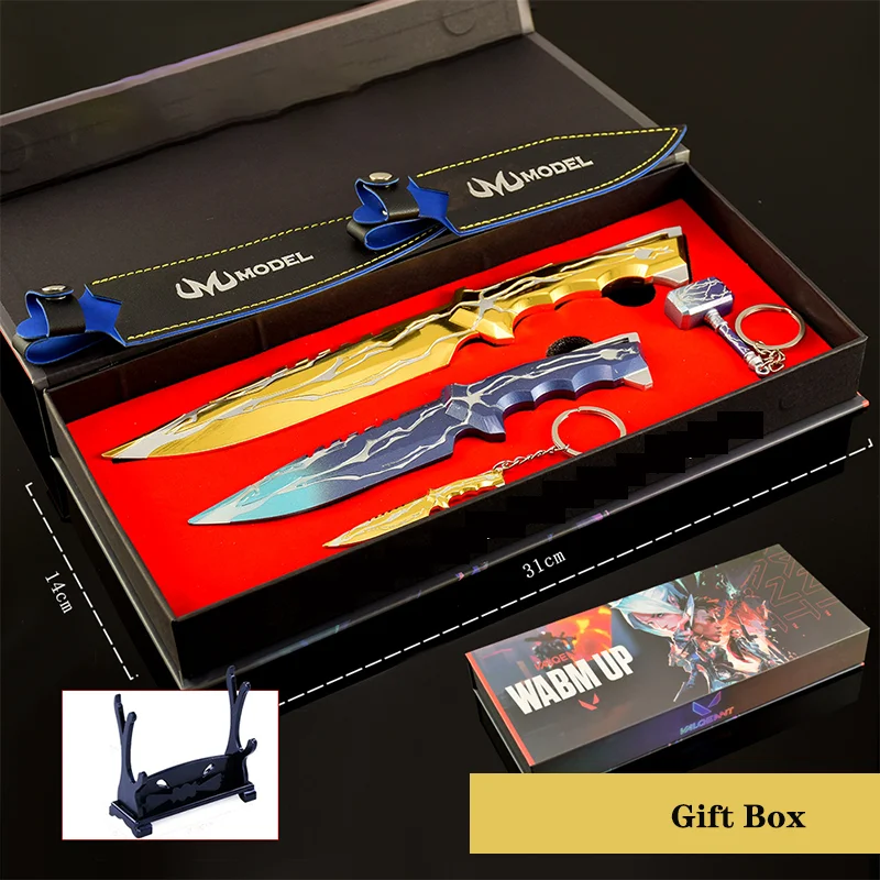 

Valorant Game Melee Smite Knife 4pcs Gift Box All Metal Crafts Toy Sword Weapon Model Keychain Collections Gifts for Friends