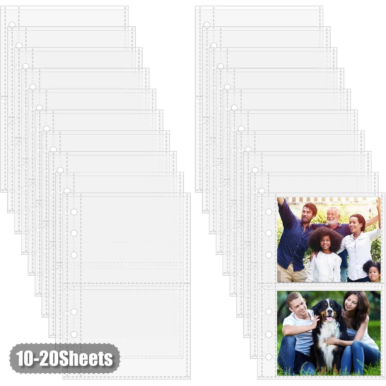 10-20sheets A6 Photo Sleeves Clear Sheet Protectors 2 Pocket Picture Card Insets PP Photo Album Refill Pages for 6 Ring Binder
