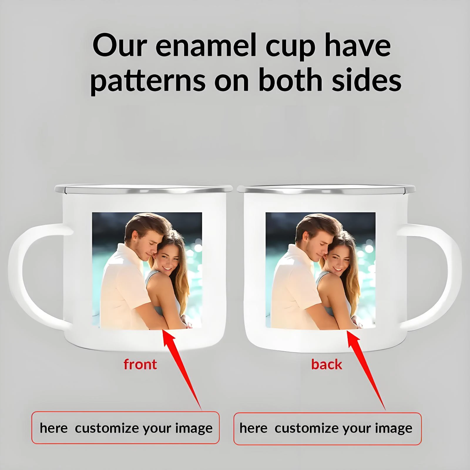 1 custom coffee mug, couple/family/pet photo print, outdoor travel camping enamel cup, office drinkware, Valentine's Day gift