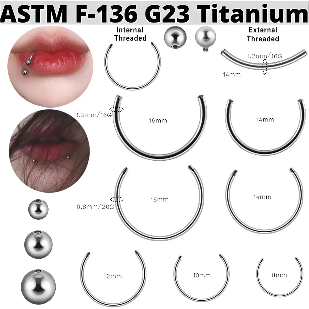 1PC Titanium G23 External&Internal Thread Horseshoe Nose Ring 20G 16G Ear Tragus Cartilage Helix Earring Stud Body Piercing