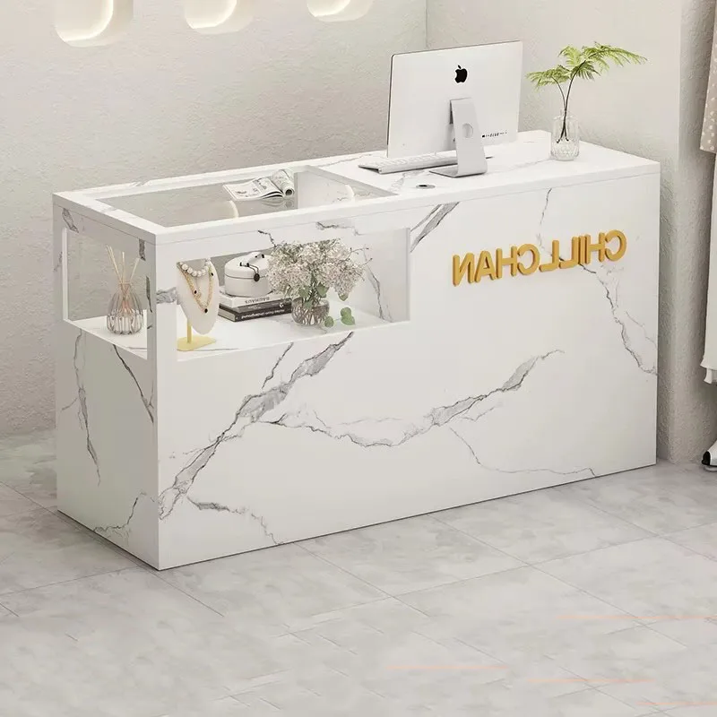 Exibição exclusiva mesas de recepção decorações de armazenamento salão de beleza recepção escritório checkout na moda empfangtheke móveis da moda
