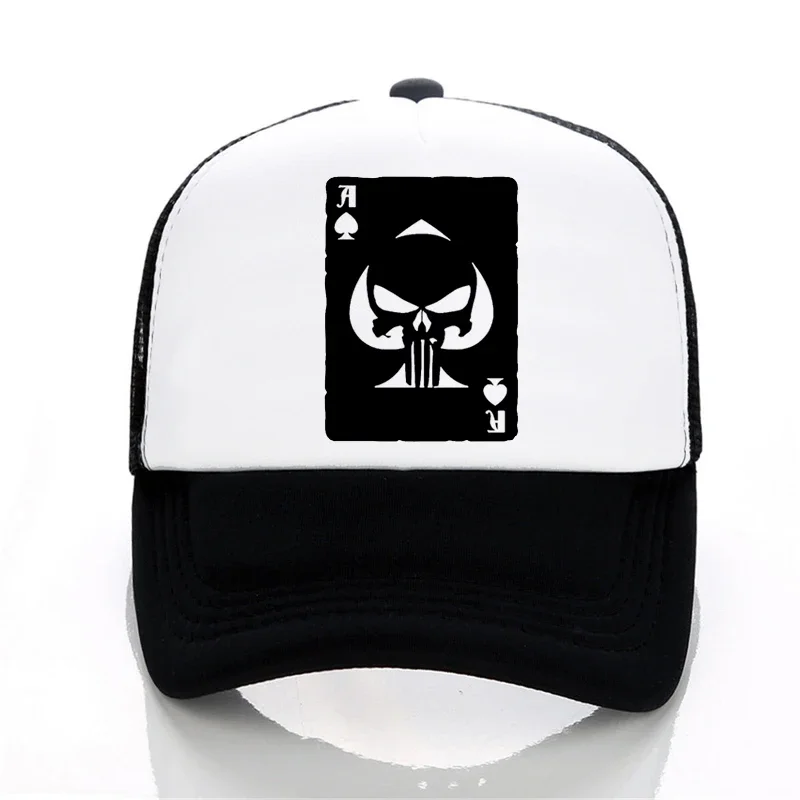 

Old Playing Card Ace of Spades Cap Punisher Skull Sniper Hat summer Men Women Mesh breathable Baseball Cap Hats