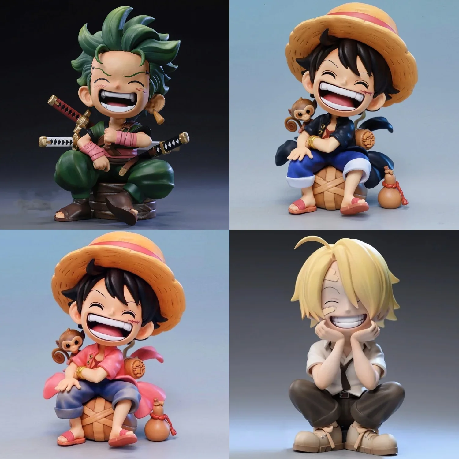 13cm One Piece Anime Figure Sitting Laughing Luffy Action Figures Kawaii Sanji Zoro Figurine Room Car Ornaments Collection Toys