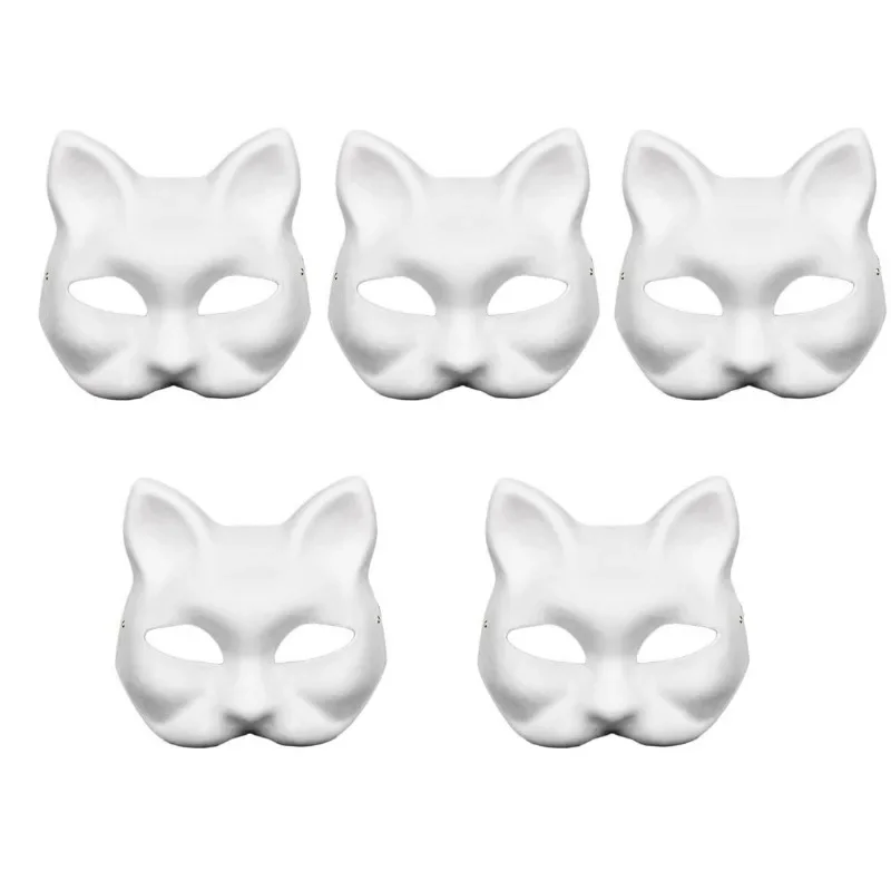 6 Pcs Blank Mask Party DIY Painting White Masks Prom Paper Stage Performance Props Makeup Accessories Animal Therian cat