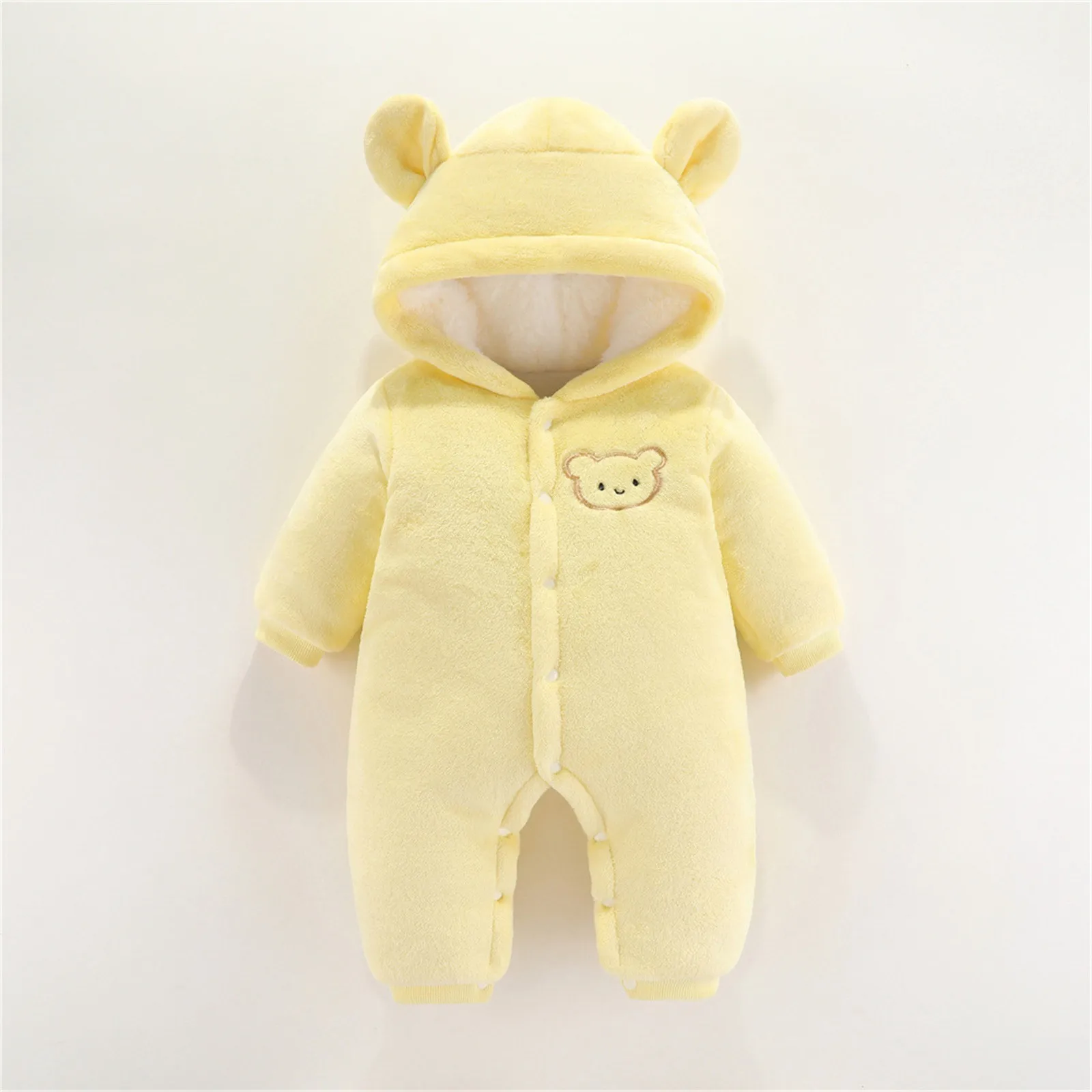 Baby Girls Boys Winter Clothes Snowsuit Teddy Bear Solid Cute Onesie Outfit Newborn Fleece Jumpsuit Romper Coat Hooded Suit