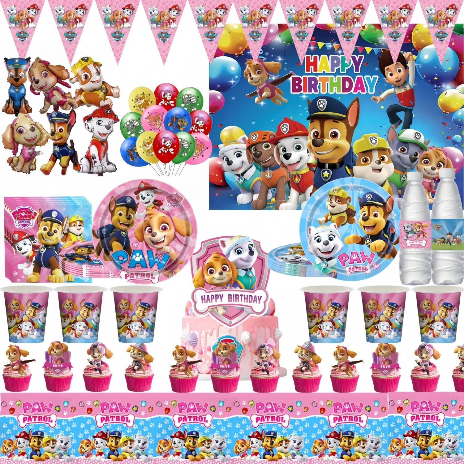 PAW Patrol Birthday Party Decorations Dog DIY Sticker Skye Balloons Plate Tablecloth Baby Shower Kids Party Supplies Toys gifts