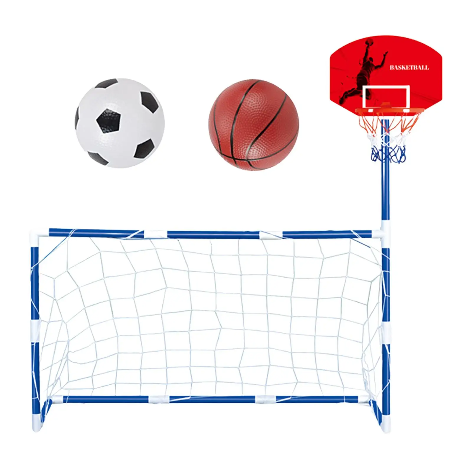 2 in 1 Basketball Hoop with Soccer Goal Net for Kids Portable Training Equipment