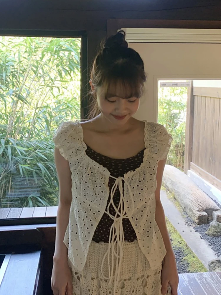 

Sweet Sle Sun Protection irt Women's Summer 2025 New Square Collar ort Sve Loose Fit Pure Color Earlet Lace Trim