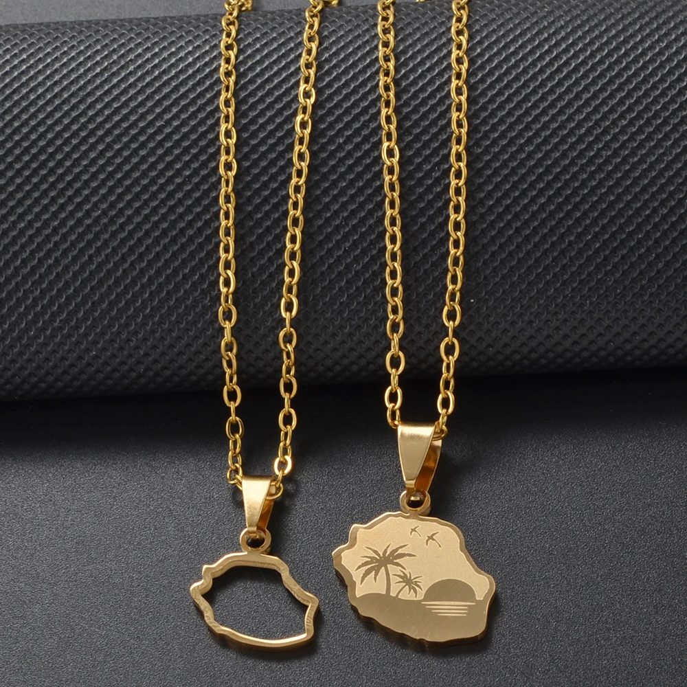 1 قطعة خريطة ريونيون مخطط 974 الكركديه وشجرة جوز الهند غوادلوب مارتينيك قلادة القلائد مجوهرات من صلب لا يصدأ # 593662 #3