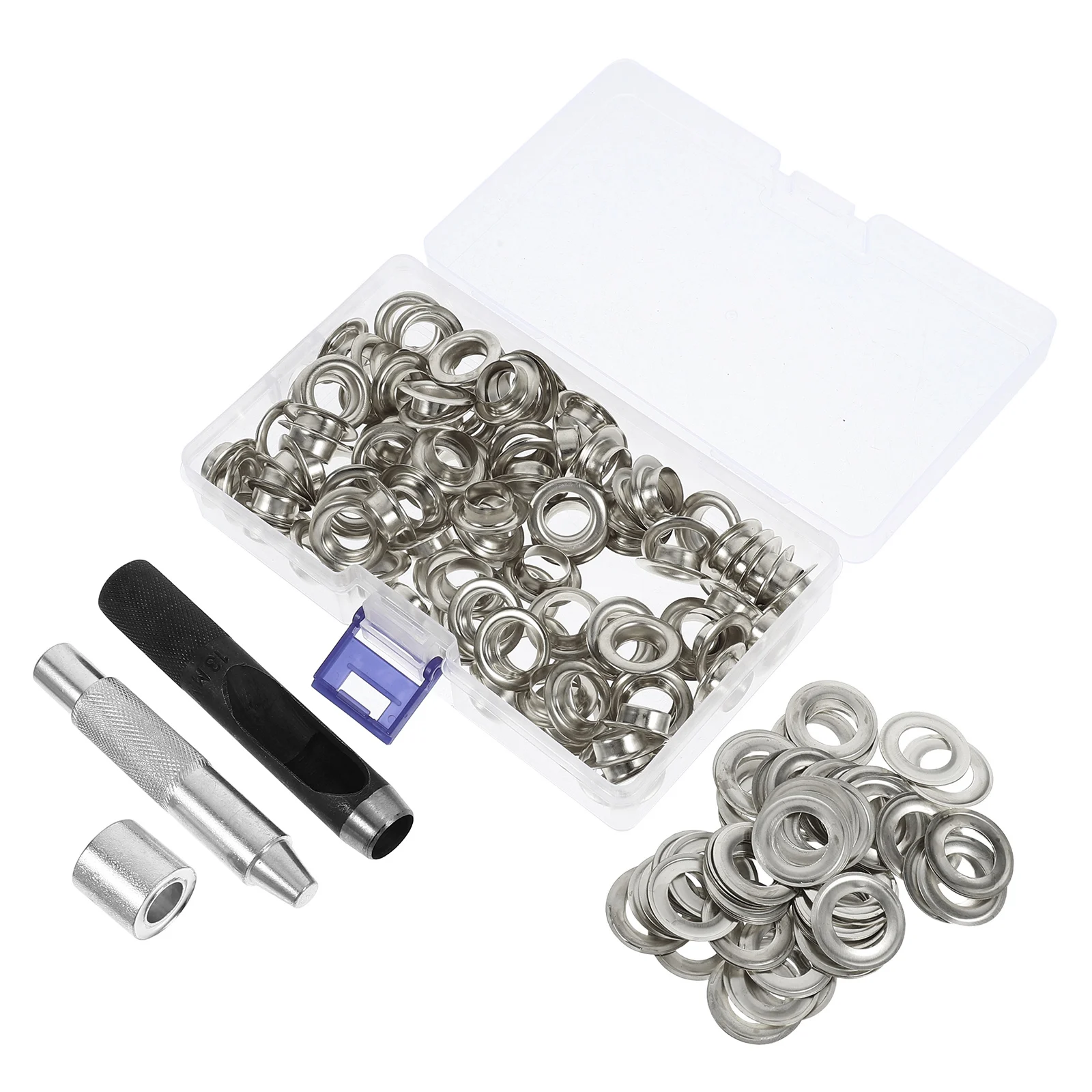 

100 Sets Ring Hole Buckle Grommet Eyelets Kit Installation Tool Belt Holes Setter Metal Grommets Crafting
