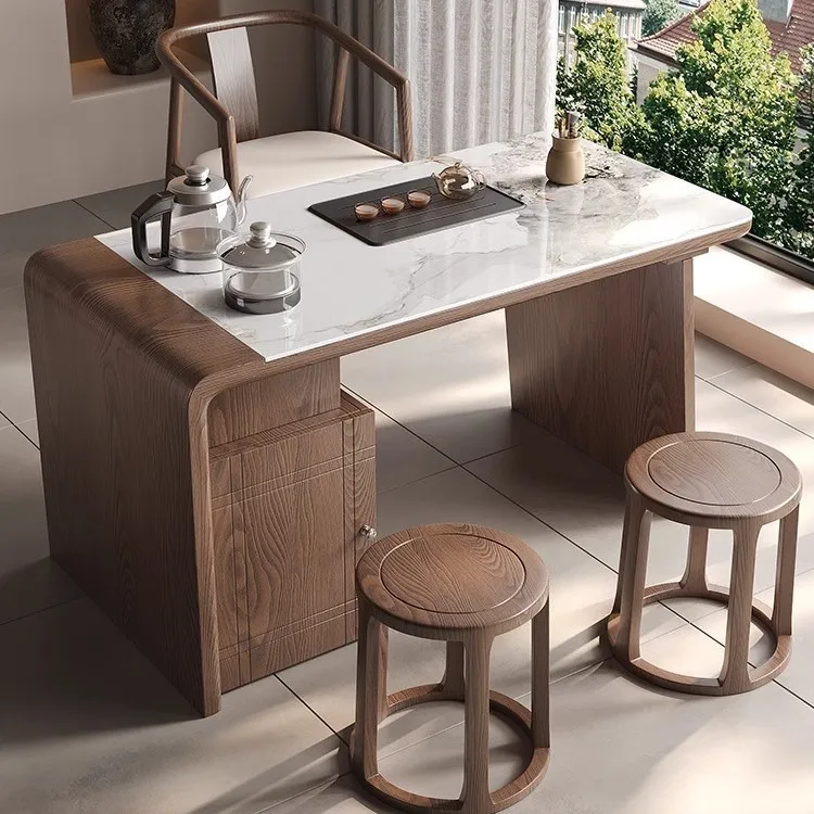 

Комбинация чайного стола и стула из цельного дерева, новый китайский стол для дома, бытовой чайный столик из каменной плиты, кунг-фу