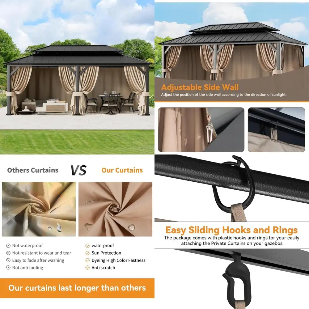 

Universal 6-Panel Sidewalls Replacement Gazebo Curtains 12' x 20' Outdoor Privacy with Zipper for Various Sizes