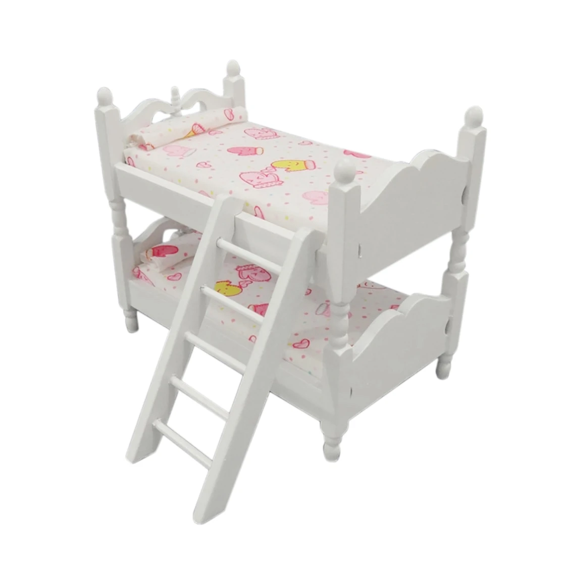 1:12 Dollhouse Miniature Kids Bedroom Furniture Bunk Bed 1:12 Doll House Decor Pretend Play Furniture Toy(Pink Gloves)