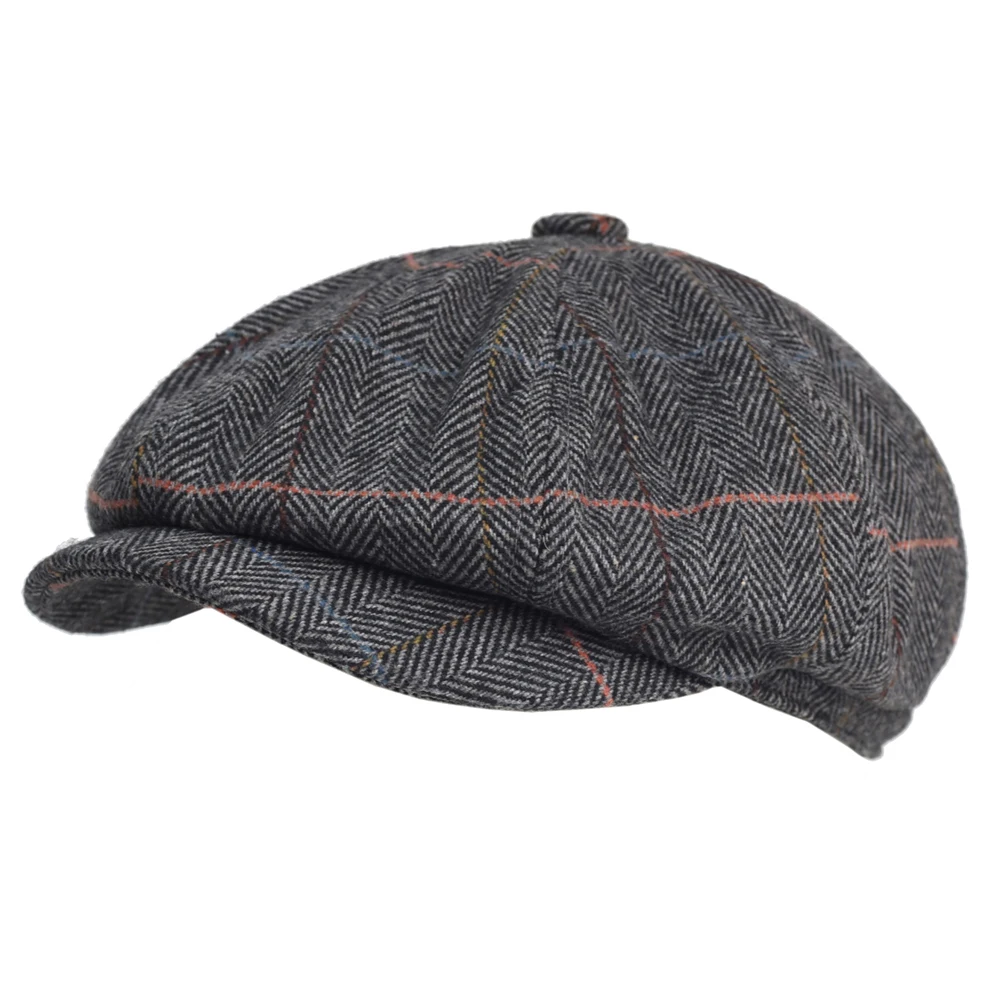 Autumn Winter Thick Warm Wool Herringbone Newsboy Cap Men Cabbie Beret Hats Octagonal Hat Detective Hats Retro Driver Flat Caps