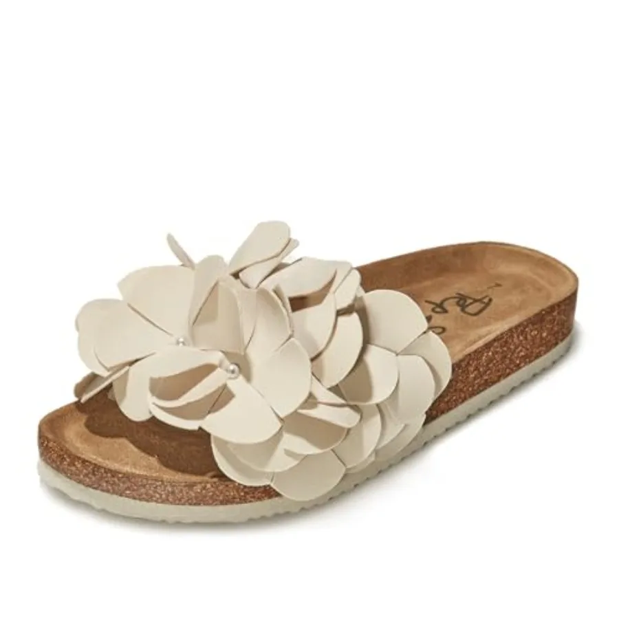 

PepStep Slide Sandals for Women or Ladies Dressy Summer Casual, Cute Bow Tie Knot On Top Strap, Comfy Slip On Cork Feet Bed