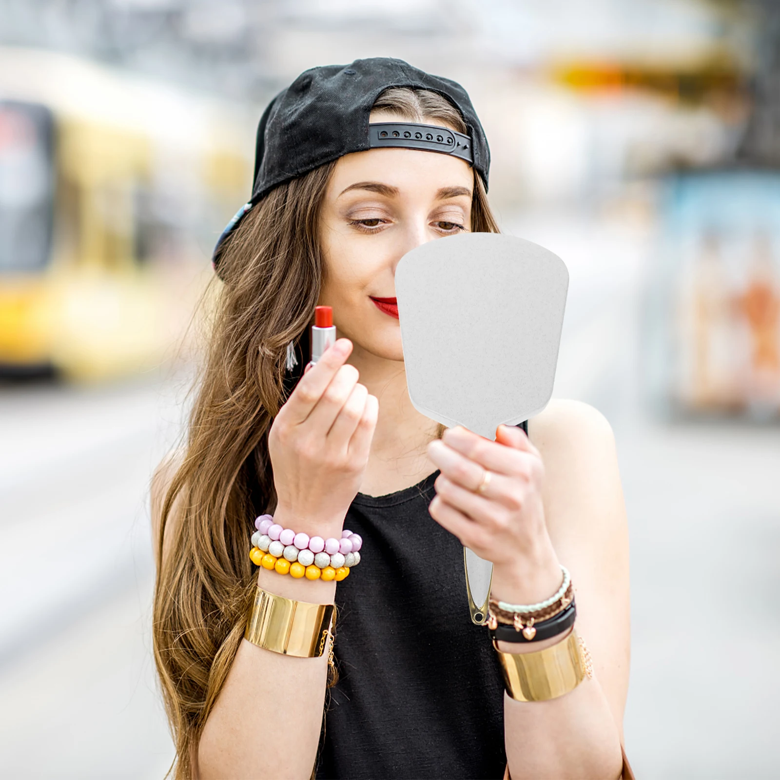 

Hand Mirror Makeup Portable Ergonomic Handle Clear Durable ABS Plastic Mirror Travel Accessories