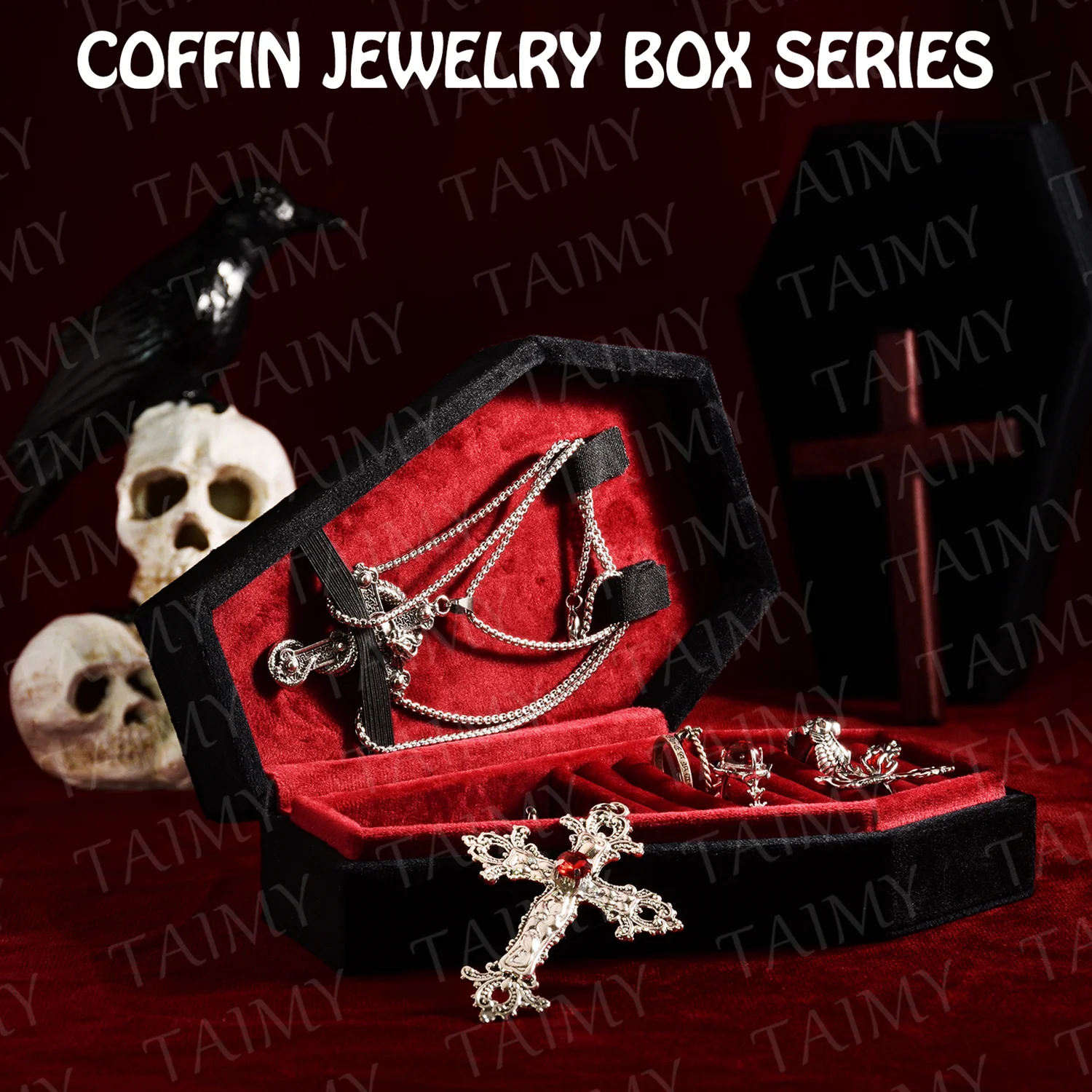 Gothic European Retro Coffin Ring Necklace Jewelry Box Portable Storage Box Personalized Gifts Desktop Decoration Custom Logo