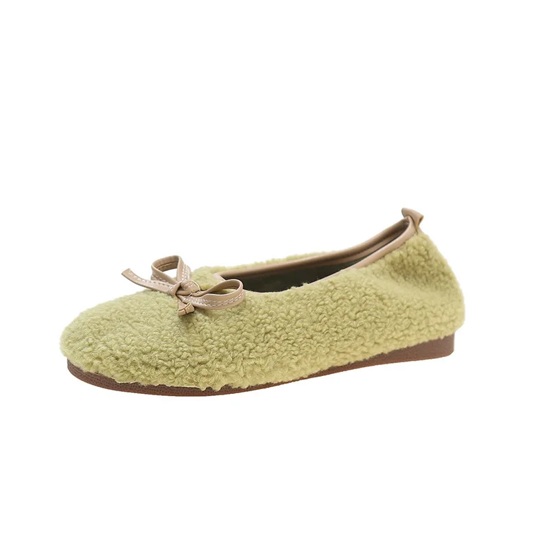 Lamb Fur Plush Soft Sole Bean Shoes Women Cotton Trend Hard Wearing Breathable Comfortable Lightweight Woolen Female Fashion