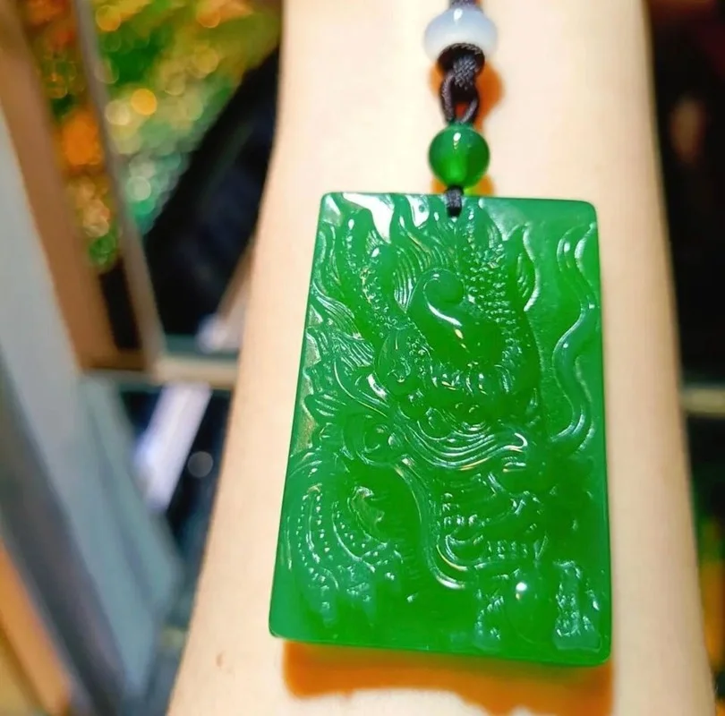 Natural Agate High Ice Green Chalcedony Exquisite Carved Dragon Pendant for Men and Women