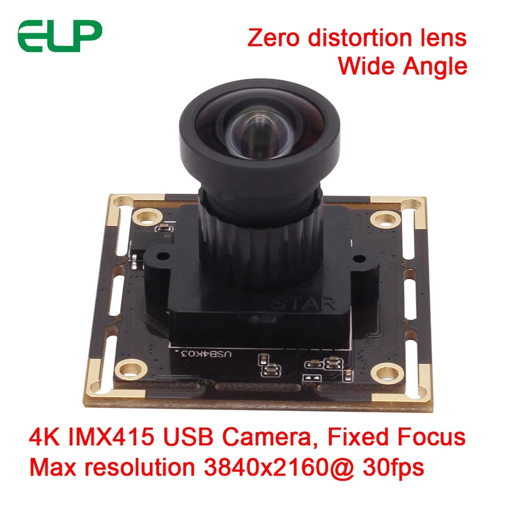 ELP 광각 카메라, 왜곡 렌즈 없음, 4K 카메라, CMOS IMX415 HD 30fps 웹캠 UVC, 라즈베리 파이, OBS, 120 도