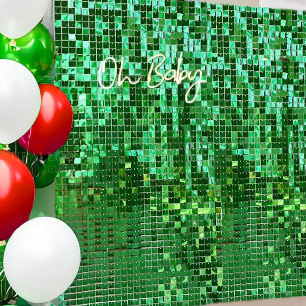 Paneles de lentejuelas brillantes de color verde brillante, paneles de pared de fondo de lentejuelas verdes de 6 a 24 Uds para decoración de fiesta de Navidad, Baby Shower y cumpleaños