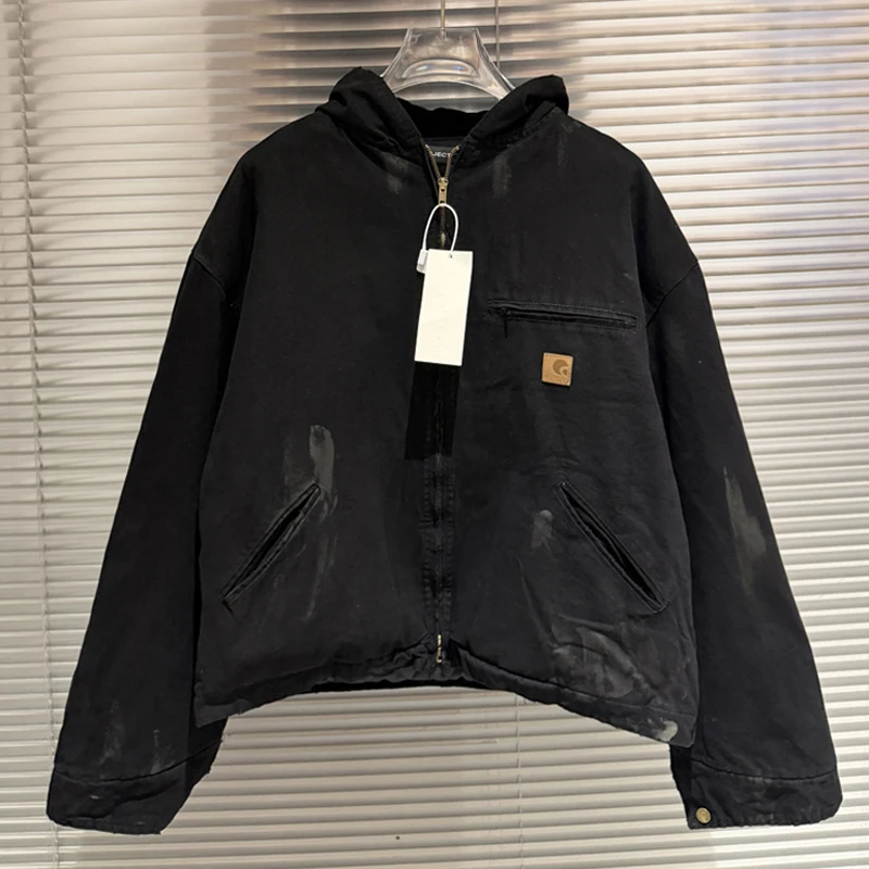 

Hip-hop Project G/R Jacket High Street Fashionable Graffiti Mud-dyed Cotton-padded Outerwear Retro Do Old Casual Hooded Jackets