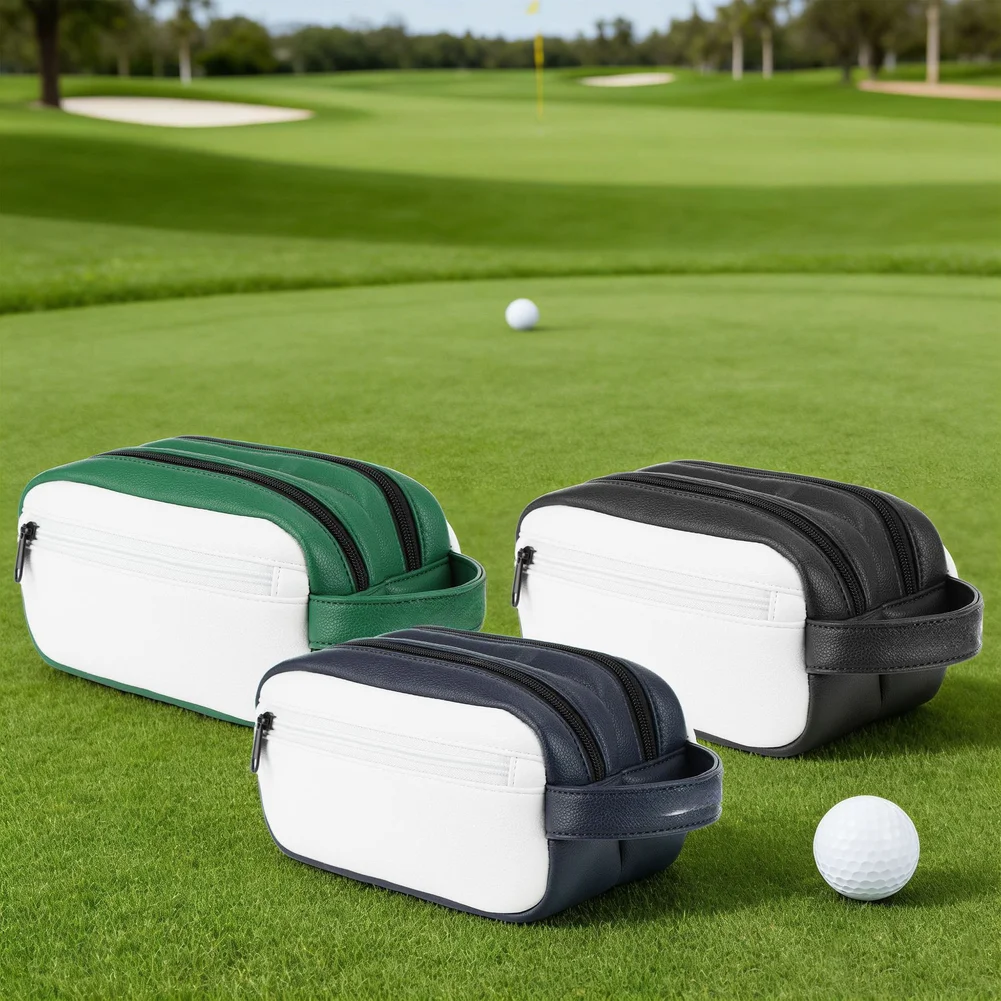 Golf Ball Carry Bag PU Waterproof With Wrist Strap Storage Pouch For Golf Balls Tees Accessories Green Black Blue
