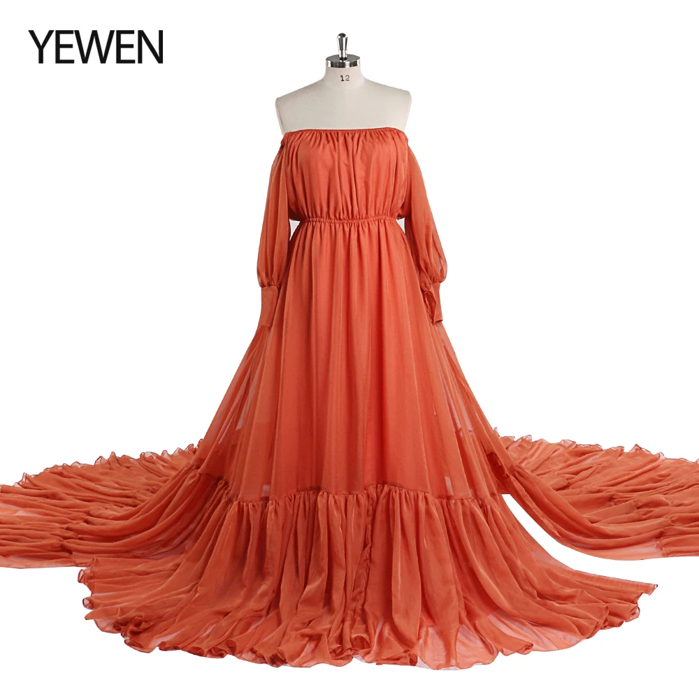 

Off the Shoulder Silk Chiffon Maternity Dresses for Baby Showers Long Skirt Pregnancy Woman Photoshoot Gown YEWEN YW220901