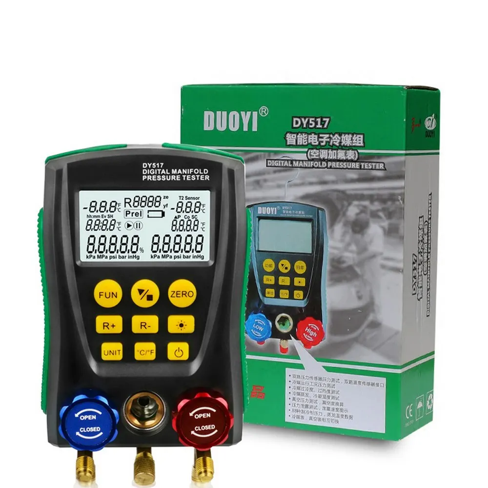 DY517 Pressure Gauge Refrigeration Digital Vacuum Pressure Manifold Tester Refrigerant Meter Temperature Tester Test Repair Tool