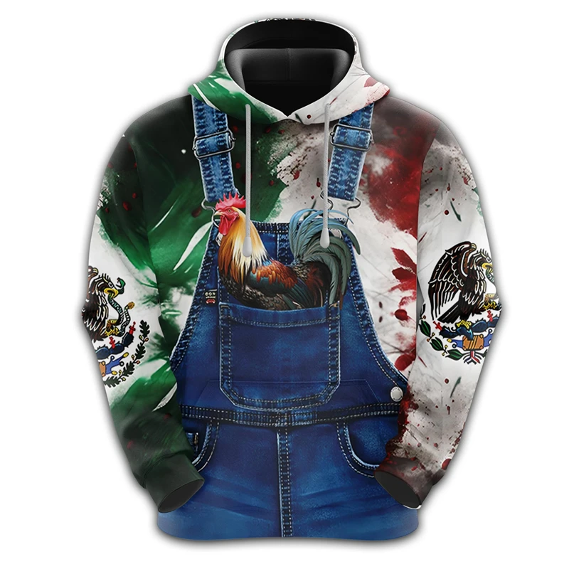 Mexico Rooster Graphic Sweatshirts Fashion Mexican National Emblem Hoodies For Men Clothes Casual Man Hoodie Unisex Hoody Tops