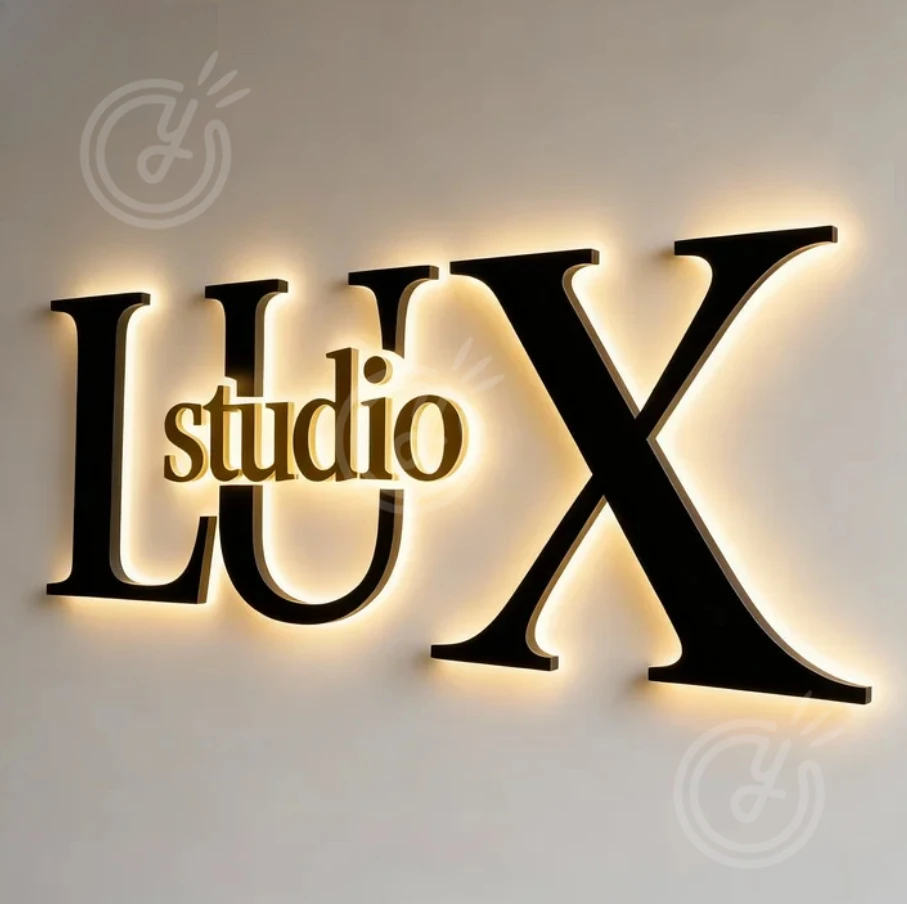 شعار مخصص تسجيل رسالة معدنية الخلفية للأعمال مضيئة صالون في الهواء الطلق LED لافتة Hangul Lightup الإعلان واجهة المتجر