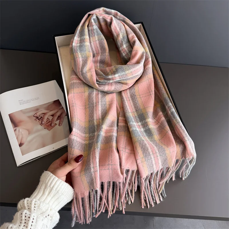 

Классический клетчатый шарф для мужчин и женщин из искусственного кашемира, осенне-зимний теплый толстый шаль, универсальные шарфы с кисточками для поездок на работу Bufanda