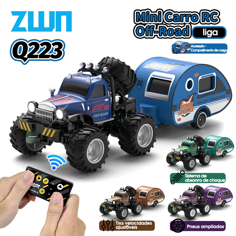 Q222 q223 1:64 mini caminhão rc com reboque monstro-regulando liga todo terreno modelo de controle remoto carros brinquedos para crianças presente