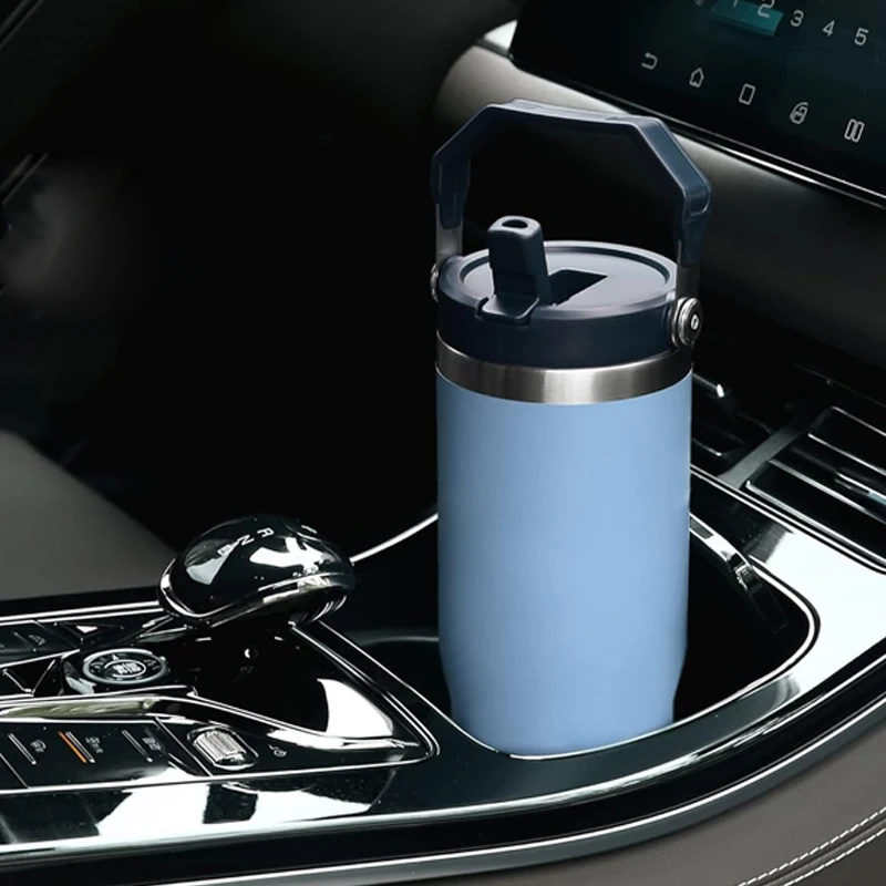 Thermos Bottle Coffee Cup Stainless Steel Tumbler with Straw & Handle Double Walled Travel Mug Vacuum Flask Car Water Bottle