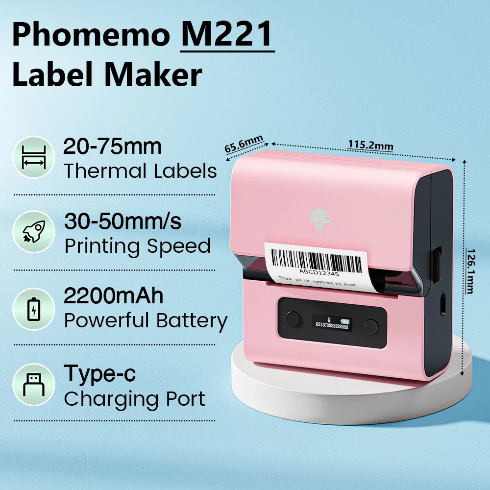 Top 3 Inch Bluetooth Label Maker Machine M221 Brcode Printer for Barcode Address Logo Mailing Sticker for Small Business Home