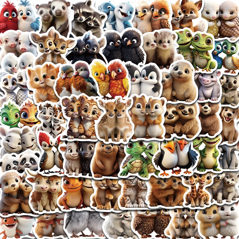 50PCS Cute Two Animals Print Sticker Cool Creative Art Coffee Suitcase Living Room Modern Waterproof Notebook Bedroom Sticker
