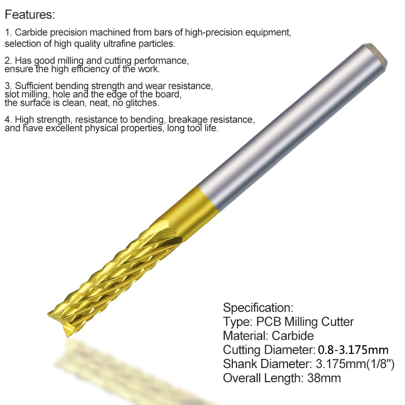 CMCP 1PC PCB Milling Cutter 1/8 Shank Carbide End Mill CNC Machining Router Bit for Woodworking Corn Mill